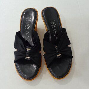 Italian Shoemakers Black Strapped‎ Cork Wedge Mule Women's Shoes Size 8.5